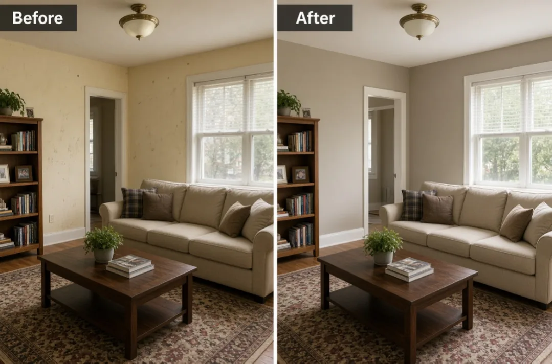 Before and after interior repaint in an Elgin County home