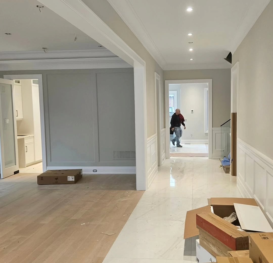 Before and after interior trim and wainscoting